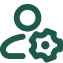 Ícone de pessoa com engrenagem representando acompanhamento especializado em segurança da informação